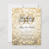 Budget Birthday Party Elegant Gold Sparkle Lights Kaart (Voorkant)