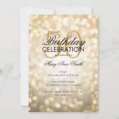 Budget Birthday Party Elegant Gold Sparkle Lights Kaart (Voorkant)