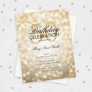 Budget Birthday Party Elegant Gold Sparkle Lights Kaart