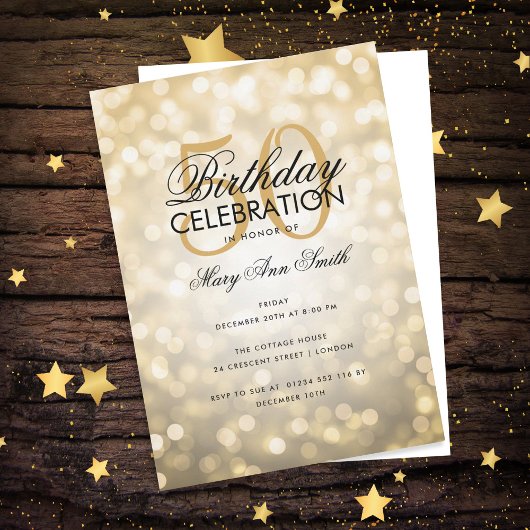 Budget Birthday Party Elegant Gold Sparkle Lights Kaart