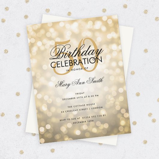 Budget Birthday Party Elegant Gold Sparkle Lights Kaart