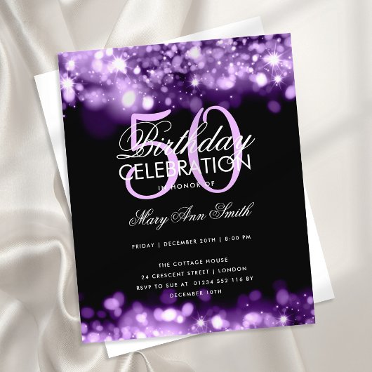 Budget Birthday Party Elegant Paars Glam Lights Flyer