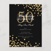 Budget Birthday Party Glitter Confetti Gold Black Briefkaart (Voorkant)
