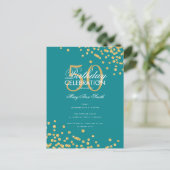 Budget Birthday Party Glitter Confetti Gold Blauwg Briefkaart (Staand voorkant)