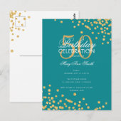 Budget Birthday Party Glitter Confetti Gold Blauwg Briefkaart (Voorkant / Achterkant)