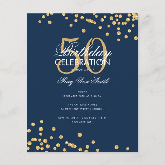 Budget Birthday Party Glitter Confetti Gold Navy (Voorkant)