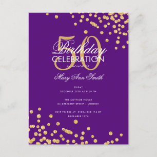 Budget Birthday Party Glitter Confetti Gold Paars Briefkaart