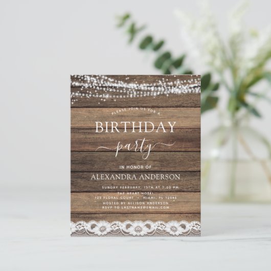 Budget Birthday Party Rustic Farmhouse Lace (Staand voorkant)