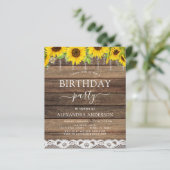 Budget Birthday Party Sunflower Rustic Uitnodiging (Staand voorkant)