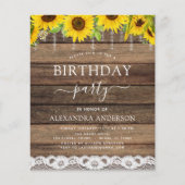 Budget Birthday Party Sunflower Rustic Uitnodiging (Voorkant)