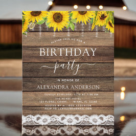 Budget Birthday Party Sunflower Rustic Uitnodiging