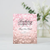 Budget Birthday Roos Gold Sparkle Licht Invite (Staand voorkant)