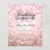 Budget Birthday Roos Gold Sparkle Licht Invite (Voorkant)