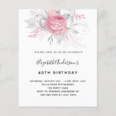 Budget Birthday roze florals elegant uitnodiging (Voorkant)
