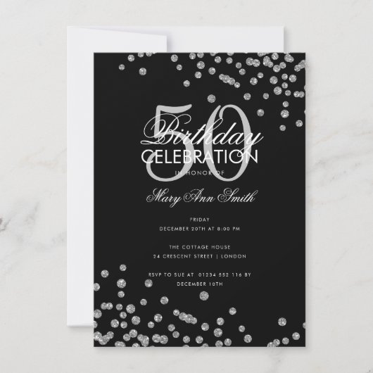 Budget Birthday Silver Glitter Confetti Black Kaart (Voorkant)
