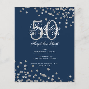 Budget Birthday Silver Glitter Confetti Navy Flyer