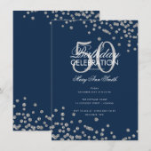 Budget Birthday Silver Glitter Confetti Navy Kaart (Voorkant / Achterkant)