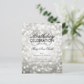 Budget Birthday Silver Sparkle Licht Invite (Staand voorkant)