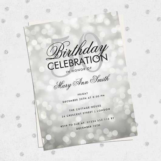 Budget Birthday Silver Sparkle Light Invite Briefkaart