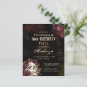 Budget Birthday Skull and Rozen Party Invitation (Staand voorkant)