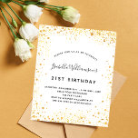 Budget birthday white gold glitter invitation<br><div class="desc">For an elegant 21st (or any age) birthday.  A stylish white background.  Decorated with faux gold glitter dust. Personalize and add a name,  age and party details. The name is written with a hand lettered style script</div>