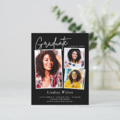 Budget Black Afstudeerder 3 Fotografie-uitnodiging (Staand voorkant)