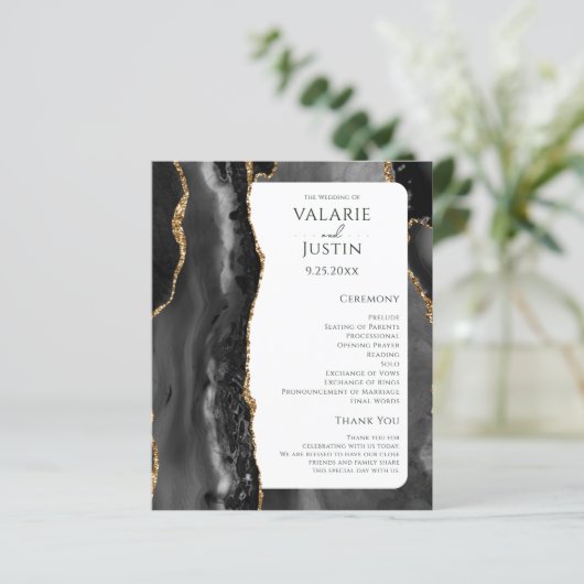 Budget Black Agate Gold Glitter Weddenprogramma (Staand voorkant)