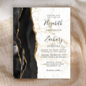 Budget Black Agate Gold Marble Wedding Uitnodiging