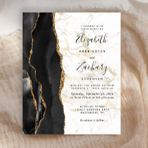 Budget Black Agate Gold Marble Wedding Uitnodiging