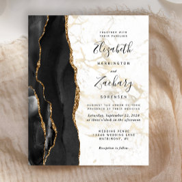 Budget Black Agate Gold Marble Wedding Uitnodiging