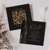 Budget Black Agate Gold Wedding QR Code RSVP Informatiekaartje