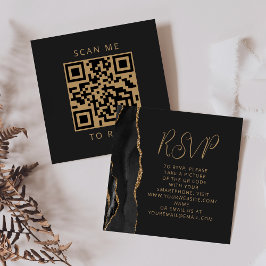 Budget Black Agate Gold Wedding QR Code RSVP Informatiekaartje