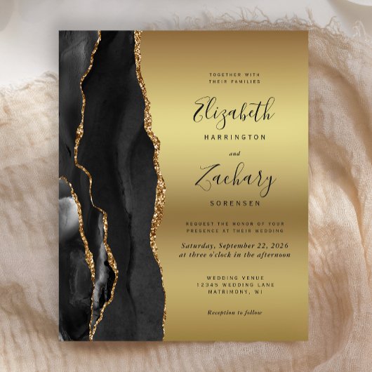 Budget Black Agate Goud Glam Trouw Uitnodiging