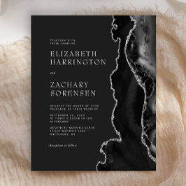 Budget Black Agate Silver Wedding Uitnodiging