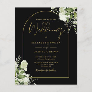 Budget Black and Gold Arch Floral Wedding Invite