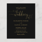 Budget Black and Gold Hearts Script Weduwen Uitnod (Voorkant)