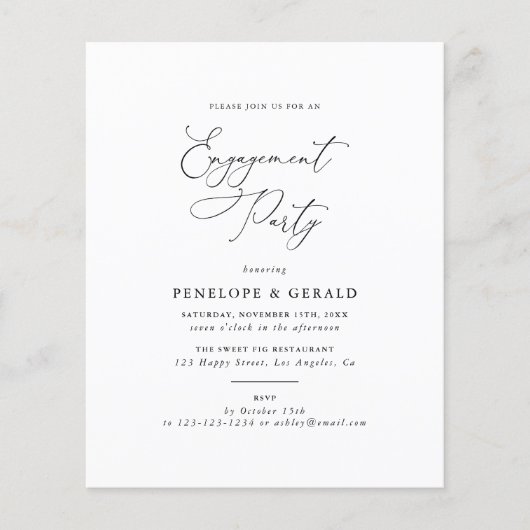 Budget Black and White Engagement Party uitnodigin Flyer (Voorkant)
