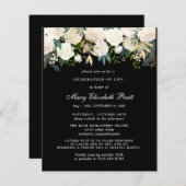 Budget Black and White Floral Funeral Invitation (Voorkant / Achterkant)