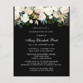 Budget Black and White Floral Funeral Invitation (Voorkant)