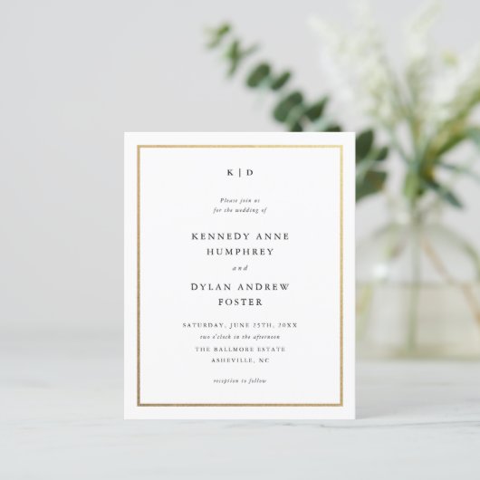 Budget Black and White Gold Wedding Invitations (Staand voorkant)