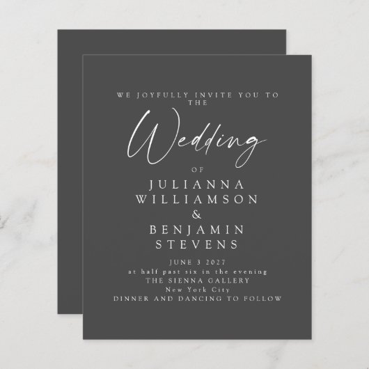 Budget Black and White Minimalist Script Wedding (Voorkant / Achterkant)