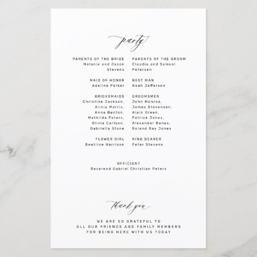 Budget black and white monogram wedding program (Achterkant)