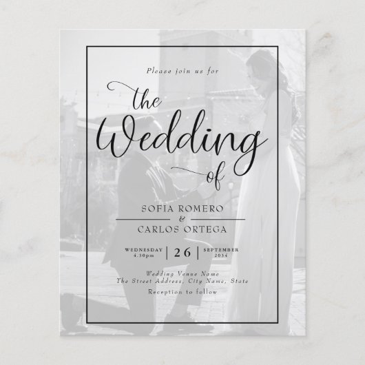 Budget Black and White Photo Weduwation Invitation Flyer (Voorkant)