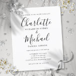 Budget Black and White Script Wedding Invitation<br><div class="desc">Deze elegante budgetuitnodiging voor zwarte en witte bruiloft is voorzien van tekenstijlnamen en kan worden gepersonaliseerd met uw informatie in het teken. Ontworpen door: Thisnotme©</div>