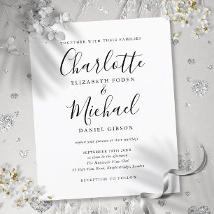Budget Black and White Script Wedding Invitation