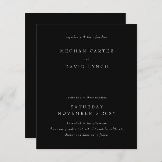 Budget Black and White Wedding Invitation (Voorkant / Achterkant)