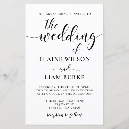 Budget Black and White Wedding Invitation (Voorkant)