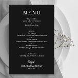 Budget Black and White Wedding Menu Flyer<br><div class="desc">Zwarte, betaalbare papierflyers meten 5, 5 x 8, 5 inch en zijn voorzien van uw menugegevens in witte hoofdletters. Gedrukt op halfglanzend hoogwaardig lichtgewicht van 80 lb. Controleer uw bestelling tweemaal voordat u deze aan uw karretje toevoegt, want wat u op het scherm ziet, wordt afgedrukt. De Live Design Service...</div>