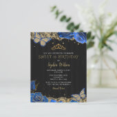 Budget Black Blue Rozen Lace Sweet 16 Uitnodiging (Staand voorkant)