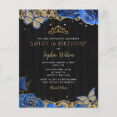 Budget Black Blue Rozen Lace Sweet 16 Uitnodiging (Voorkant)
